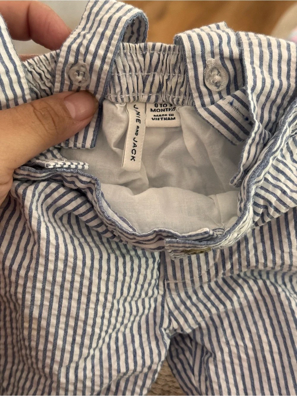 Blue and White Striped Seersucker baby Suspender Pants